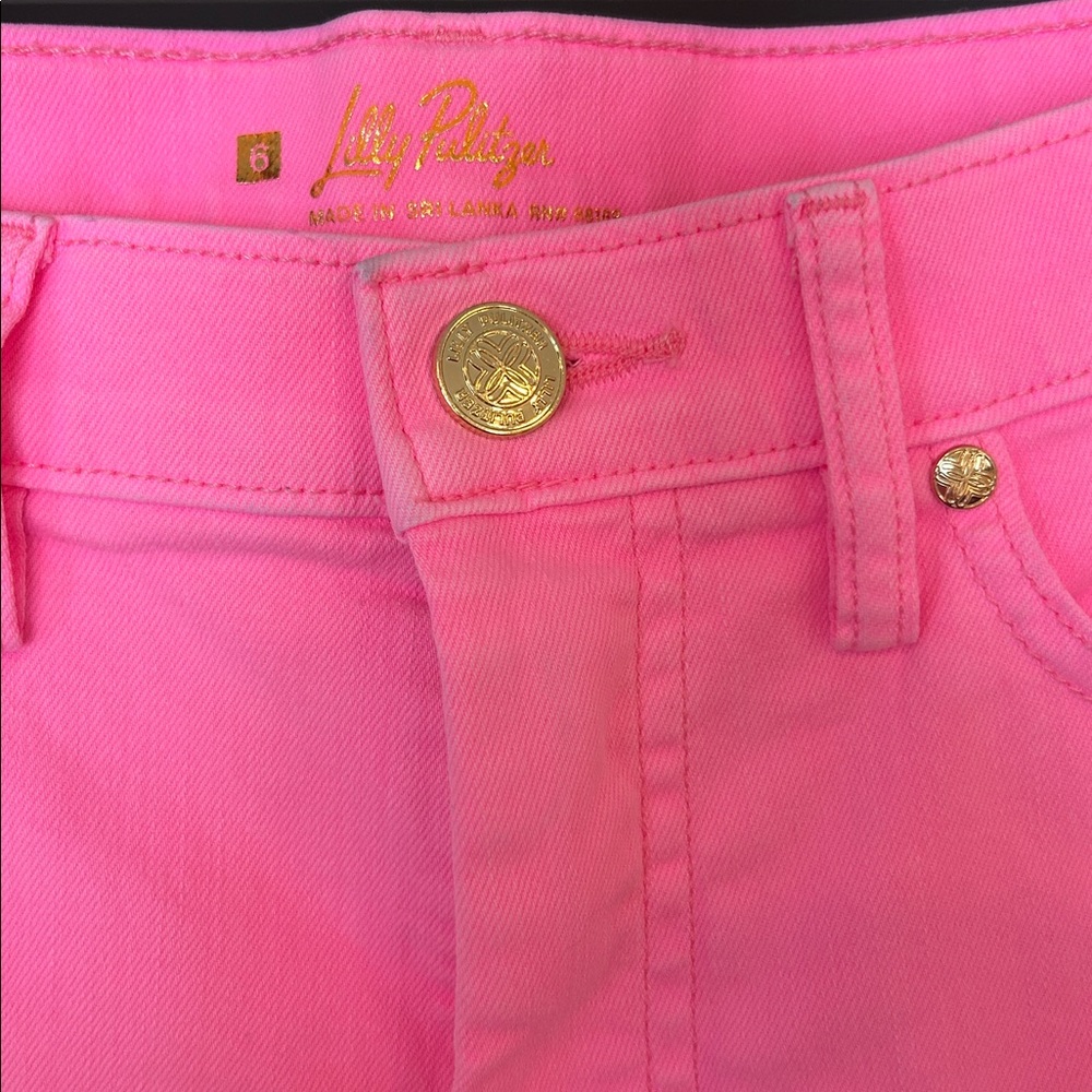 Lilly Pulitzer Cropped 27” Inseam Boot Leg Jeans Hot Bright Pink Sz 6 - Picture 2 of 6